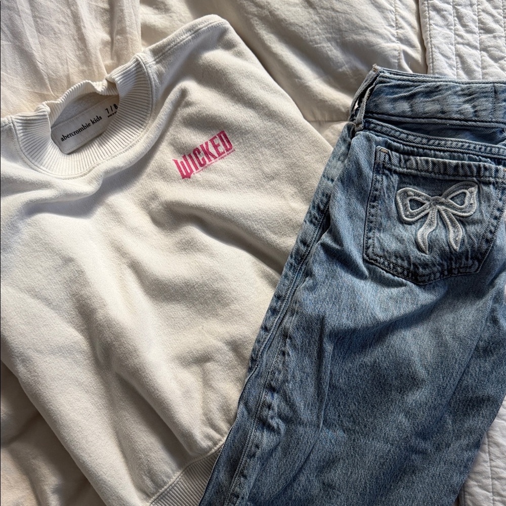 Abercrombie Kids White Wicked Sweatshirt and Blue Jeans